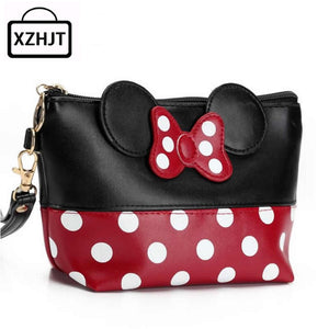 Travel Cosmetic Bag Cartoon Bow Makeup Case Women Zipper Hand Holding Make Up Handbag Organizer Storage Pouch Toiletry Wash Bags