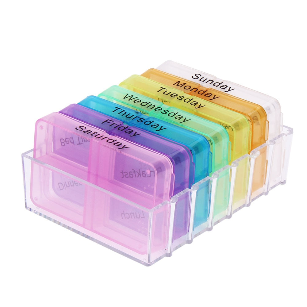 Portable Pill Medicine Box Travel Weekly 28 Cells Medicine Health Storage Pill Box Organizer Dispenser pill cutter Cases