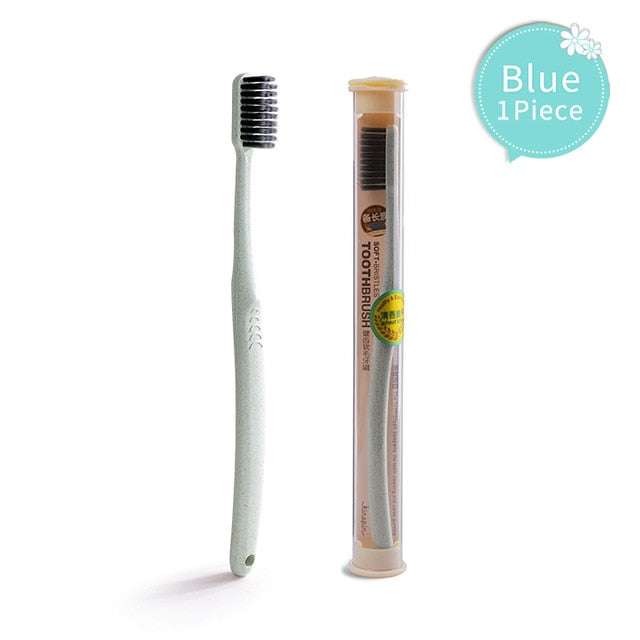 KINEPIN 1pc Creative Health Toothbrush Portable Wheat Straw Handle Soft Slim Bristle Tooth Brush Travel Friendly Toothbrush