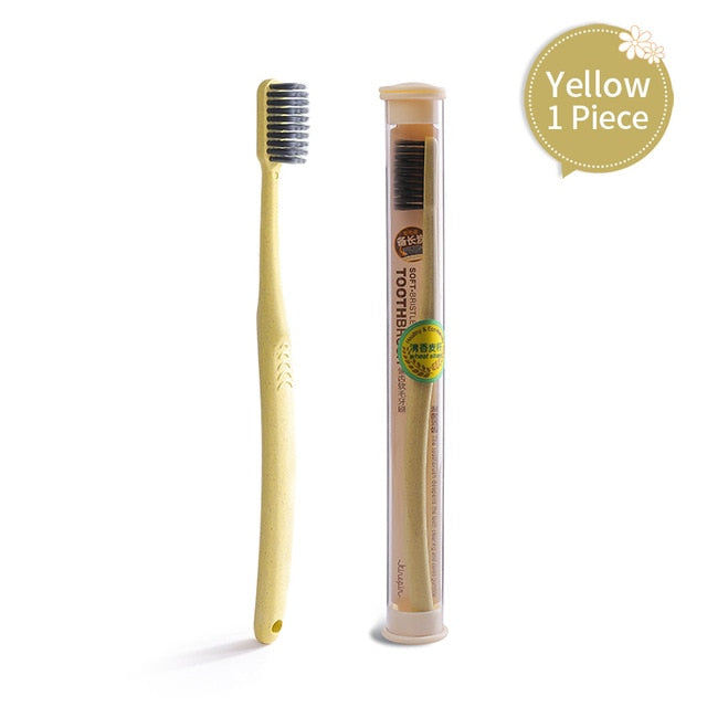 KINEPIN 1pc Creative Health Toothbrush Portable Wheat Straw Handle Soft Slim Bristle Tooth Brush Travel Friendly Toothbrush