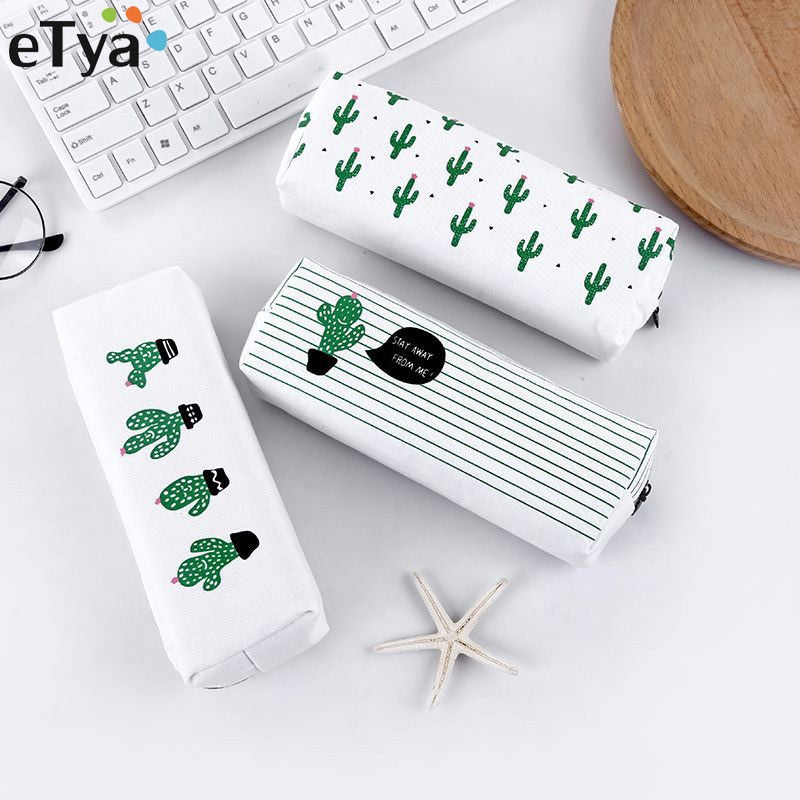 eTya Women Travel Toiletry Cosmetic Bag Pencil Make Up Makeup Case Storage Pouch Purse Organizer Cactus printing Students bags