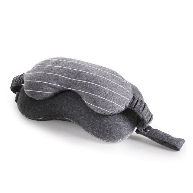 XC USHIO 2019 New 2 in 1 Grey Travel Neck Pillow & Eye Mask & Storage Bag with Handle Portable Comfortable Elegant Hand Washable