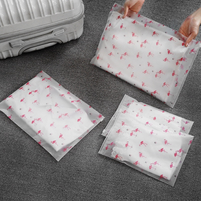 HIPSTEEN Travel Storage Bags Flamingo EVA Zipper Organizer Bag for Clothing Underwear Socks Shoes Bag Housekeeping Transparent