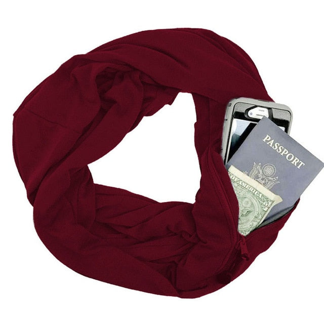 Portable Women Scarf with Pocket Infinity Scarf All Match Travel Journey Scaves New