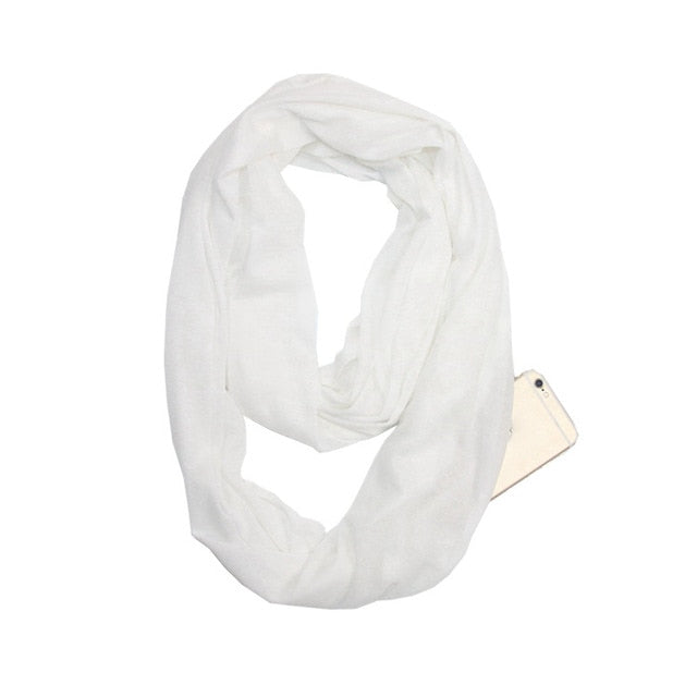 Grandwish Fashion Portable Women Scarf with Zipper Pocket Infinity Scarf All Match Convertible Travel Journey Scaves ,CI007