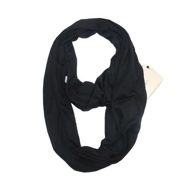 Grandwish Fashion Portable Women Scarf with Zipper Pocket Infinity Scarf All Match Convertible Travel Journey Scaves ,CI007