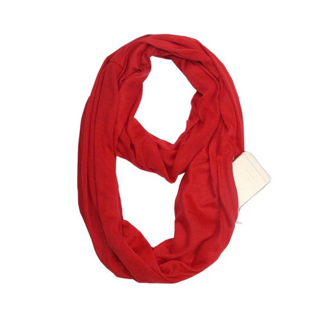 Grandwish Fashion Portable Women Scarf with Zipper Pocket Infinity Scarf All Match Convertible Travel Journey Scaves ,CI007