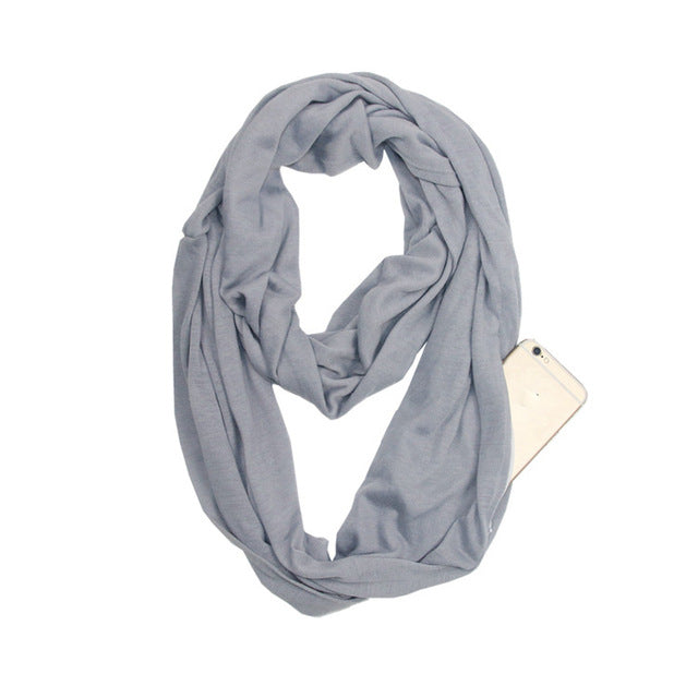 Grandwish Fashion Portable Women Scarf with Zipper Pocket Infinity Scarf All Match Convertible Travel Journey Scaves ,CI007