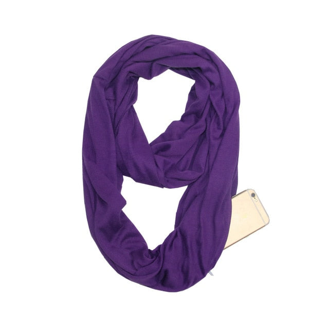 Grandwish Fashion Portable Women Scarf with Zipper Pocket Infinity Scarf All Match Convertible Travel Journey Scaves ,CI007