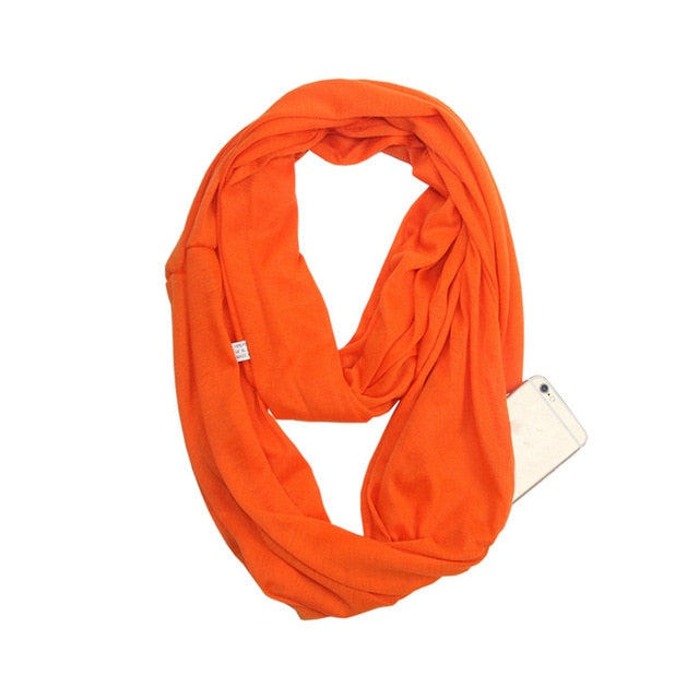 Grandwish Fashion Portable Women Scarf with Zipper Pocket Infinity Scarf All Match Convertible Travel Journey Scaves ,CI007