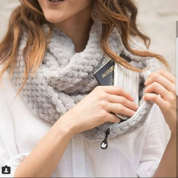 Fashion Women Winter Infinity Scarf with Pocket Convertible Scarves Pocket All Match Travel Journey Scaves High Quality