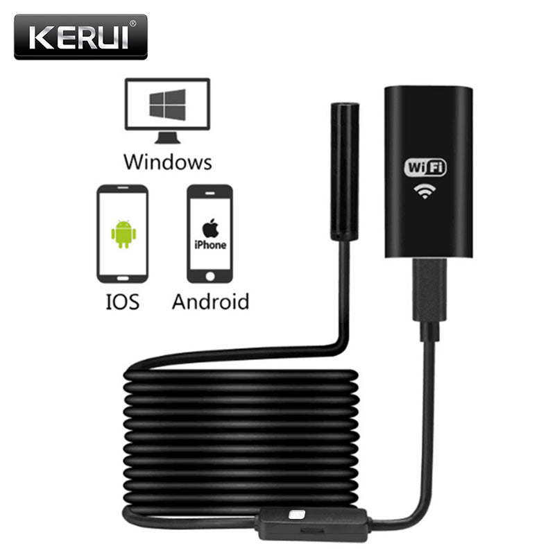 KERUI WIFI Endoscope Camera Mini Waterproof Soft Cable Inspection Camera 8mm 1M USB Endoscope Borescope IOS Endoscope For Iphone