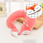 HazyBeauty Lovely Fox Animal Cotton Plush U Shape Neck Pillow Travel Car Home Pillow Nap Pillow Health Care with Eye Mask