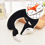 HazyBeauty Lovely Fox Animal Cotton Plush U Shape Neck Pillow Travel Car Home Pillow Nap Pillow Health Care with Eye Mask