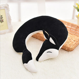 HazyBeauty Lovely Fox Animal Cotton Plush U Shape Neck Pillow Travel Car Home Pillow Nap Pillow Health Care with Eye Mask