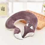 HazyBeauty Lovely Fox Animal Cotton Plush U Shape Neck Pillow Travel Car Home Pillow Nap Pillow Health Care with Eye Mask