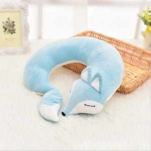 HazyBeauty Lovely Fox Animal Cotton Plush U Shape Neck Pillow Travel Car Home Pillow Nap Pillow Health Care with Eye Mask