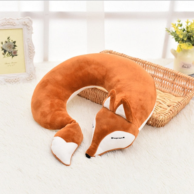 HazyBeauty Lovely Fox Animal Cotton Plush U Shape Neck Pillow Travel Car Home Pillow Nap Pillow Health Care with Eye Mask