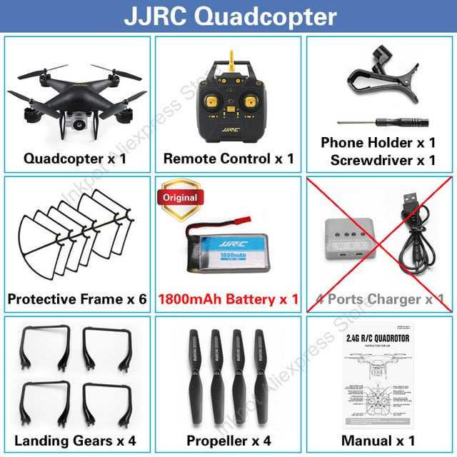 JJRC H68 Professional Drone with Camera 720P HD Wifi FPV RC Quadcopter Helicopter for Kids Toys Gift 20 Minutes Playing Time