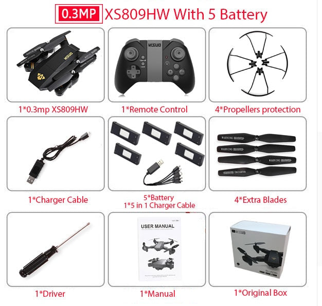 Visuo XS809W XS809HW Quadcopter Mini Foldable Selfie Drone with Wifi FPV 0.3MP/2MP Camera Altitude Hold RC Dron Vs JJRC H47 E58